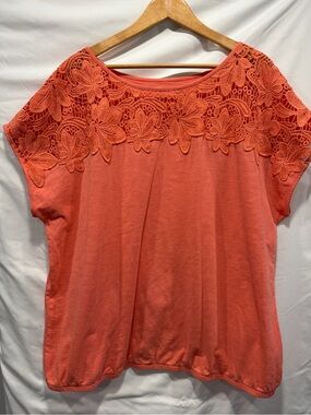 St. John's Bay Coral Lace Yoke Tee